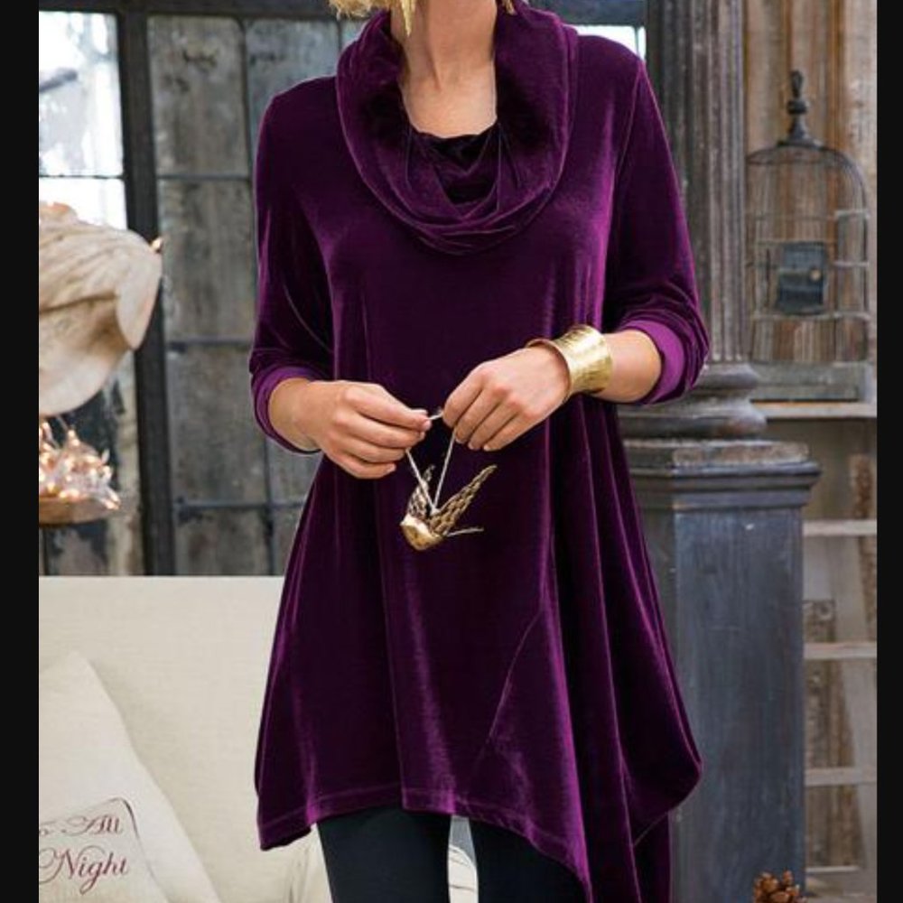 Soft Surroundings Velvet Asymmetrical Tunic Deep Plum - Womens M